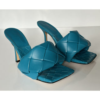 NWT $1500 Bottega Veneta Lido Intrecciato Leather Mules Vintage Blue 7 US 608854