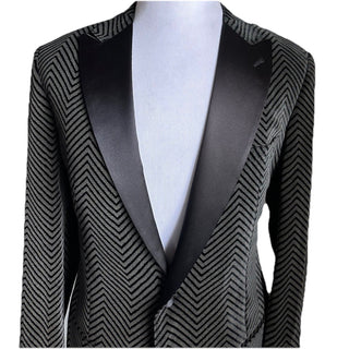 NWT $3395 Giorgio Armani Men Velvet Jacket Blazer Black/Gray 42 US/52 Eu Italy