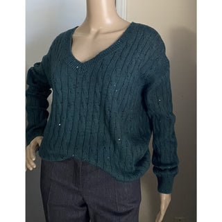 New $3795 Brunello Cucinelli Women Embellished Cashmere-Blend Sweater Green M