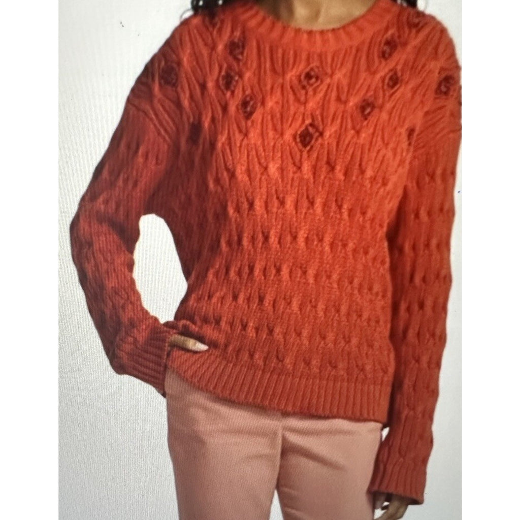 Loro Piana Women Valencia Cabled Cotton Sweater Orange Size XL Italy New $3350