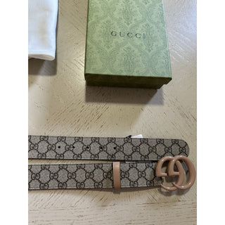Gucci Women Leather GG Belt Brown/Beige Size 110/44 NWT 400593 HUH4V