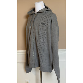 Versace Greca Logo Non-brushed Cotton Gray Jacket with Hoodie 6XL 1021361 NWT