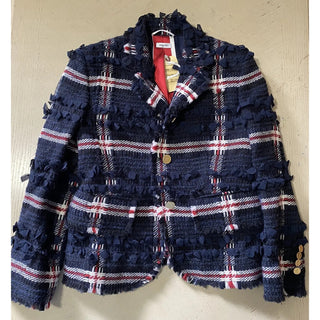 New $4900 Thom Browne Women Plaid Wool-Blend Blazer Jacket Navy 38/2 Italy