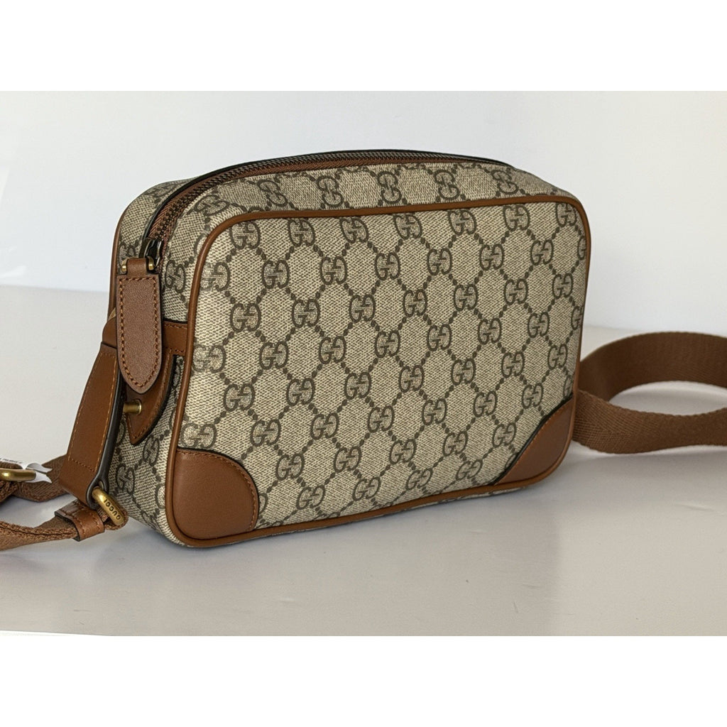 Gucci GG Emblem Small Camera Bag Beige Brown Crossbody 821216 FAED3 NWT