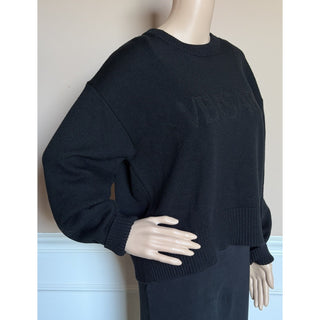 Versace Logo Wool Knit Sweater Black Women’s 8 US (IT 44) 1022085 NWT $1125
