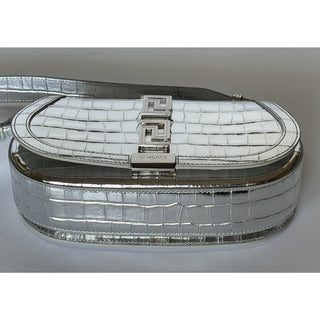 Versace La Greca Leather Silver Medium Shoulder Bag 1023417 Italy NWT $2775
