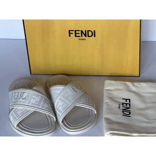 Fendi Men's FF Leather/Fabric Ivory Slide Sandals 12 US/11 UK IT 7X1548 NIB $730