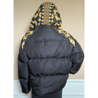 Versace Women's Leafy Print Padded Jacket with Hoodie Black 40 1012541 NWT $2250
