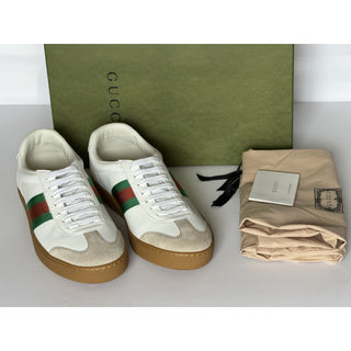 Gucci Women’s Web Leather/Suede Sneakers Natural White 8 US (38 Euro) 858912 NIB