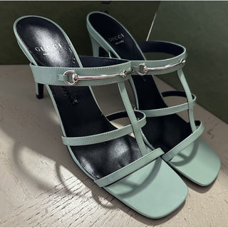 Gucci Women Leather Sandal Shoes Pasific Green 9.5 US/39.5 Eu New 776643