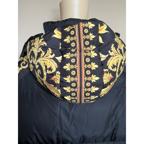 Versace Women's Leafy Print Padded Jacket with Hoodie Black 48