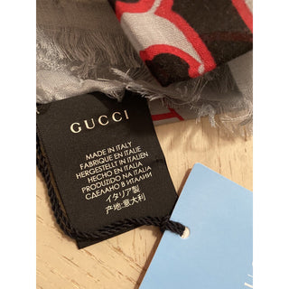 NWT $900 Gucci Men’s Shawl Angels Scarf Lead/Red Italy