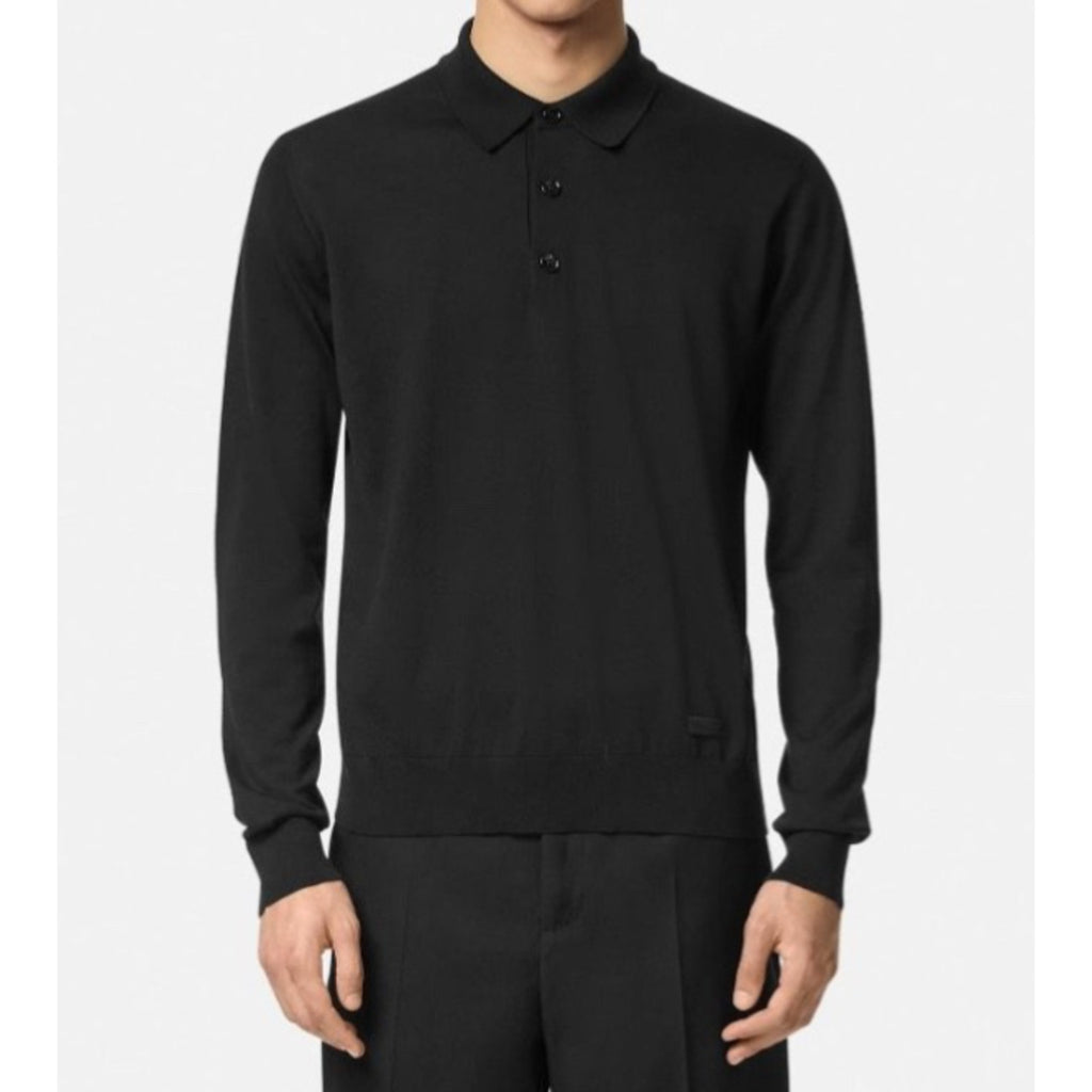 Versace Silk/Cotton Black Knit Polo Sweater 52 Euro 1017342 Italy NWT $1150