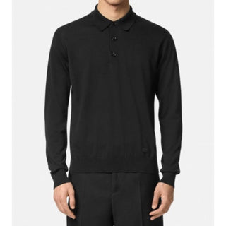 Versace Silk/Cotton Black Knit Polo Sweater 52 Euro 1017342 Italy NWT $1150