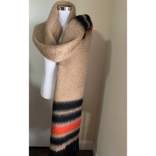 New Burberry Women Scarf Graphic Stripe Knit Color Warm Camel Italy