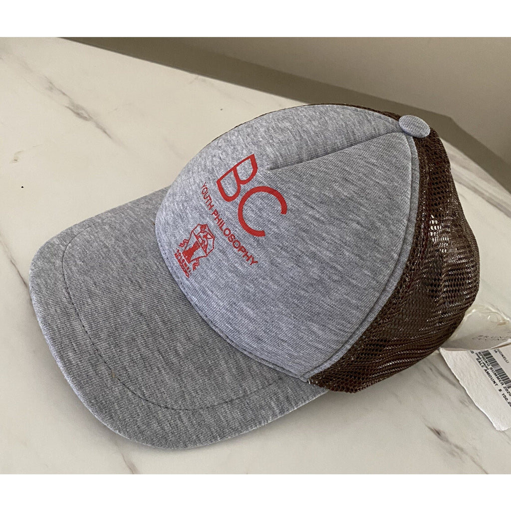 NWT Brunello Cucinelli Boys Baseball Hat Cap LT Gray/Brown Size 6 Italy