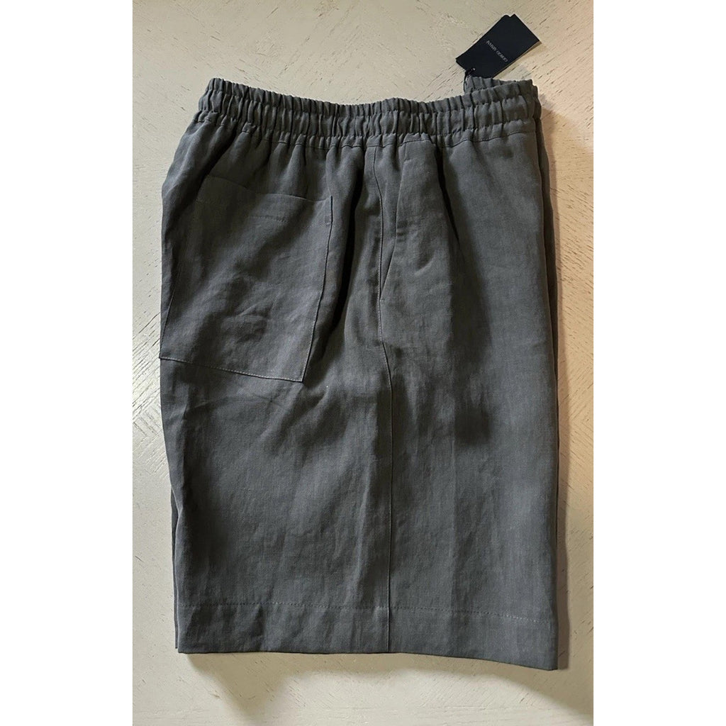 Giorgio Armani Men Linen Drawstring Short Pants dark olive gray 40 US/56 Eu New