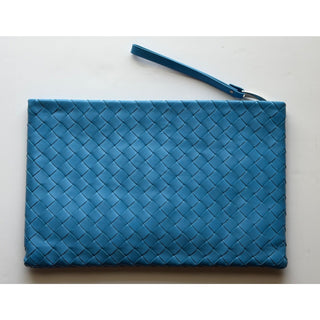 Bottega Venera Intrecciato Blue Leather Large Clutch 608249 IT NWT $1850