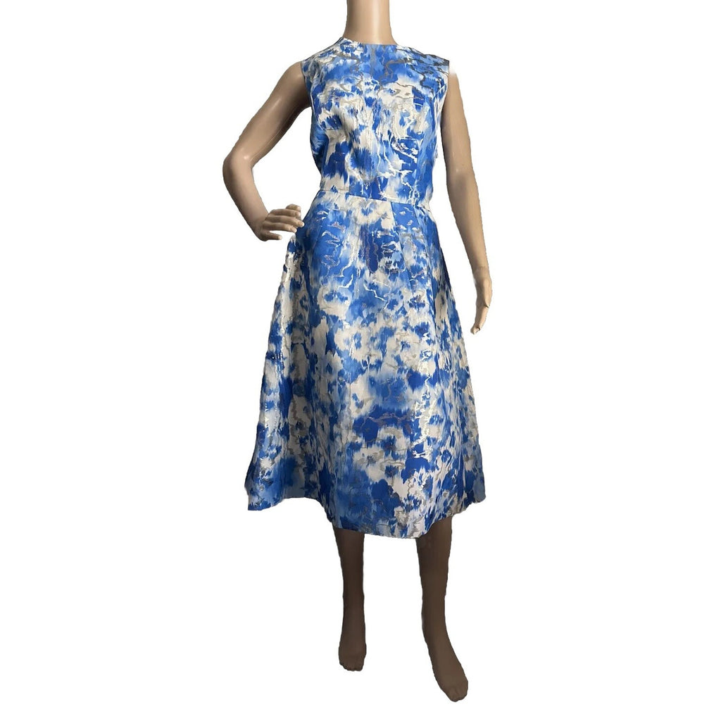 New $2790 Carolina Herrera Dress Blue/Silver 14 US