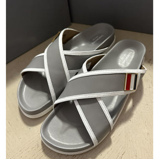 NIB $650 Thom Browne Criss Cross Leather Sandal Gray 9 US/42 Eu Italy