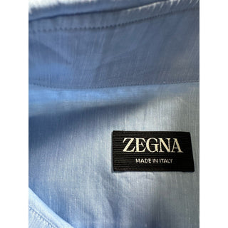 New $950 ZEGNA Men Linen Blend Button Down Shirt Blue Size XXL Italy