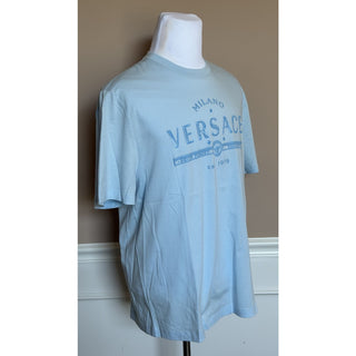 Versace Men’s Logo Compact Cotton Jersey T-Shirt Pastel Blue L 1013302 NWT $750