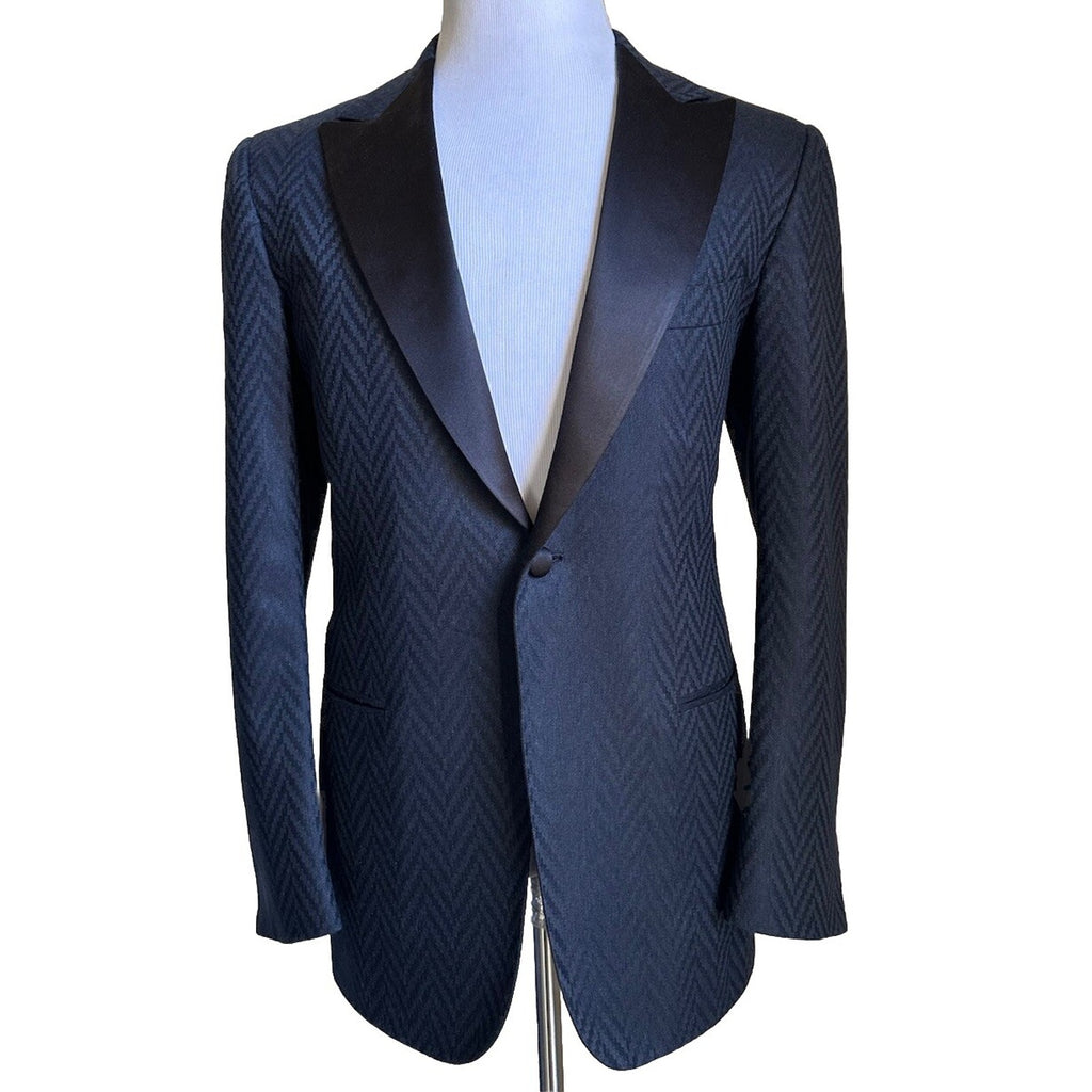 New $10995 Kiton Cashmere & Linen Diner Jacket Blazer Navy/Black 40R US/50R Eu