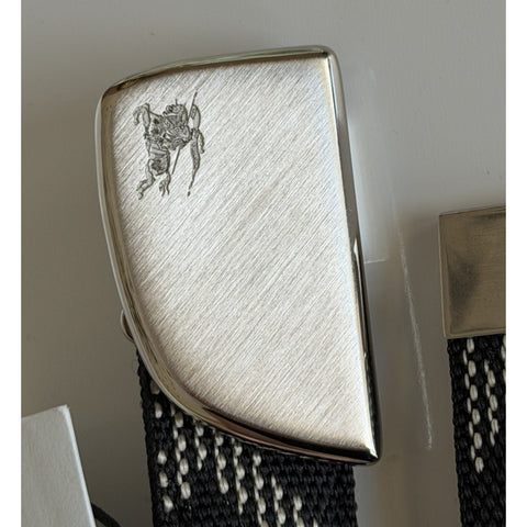 Burberry Silver Metal Buckle Shield Webbing Black Belt 95/38 8087708 IT NWT $490