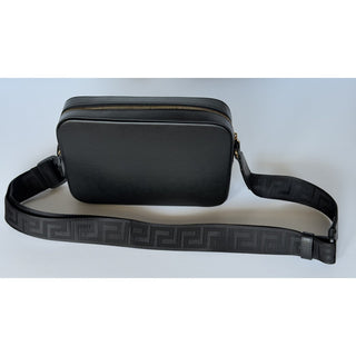 Versace Embossed Greek Key Black Crossbody Leather Camera Bag 1020736 NWT $1400