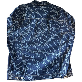 New $2900 Gucci Men Oversized GG Distorted Laser Jacket DK Blue/Mix 44 US/54 Eu