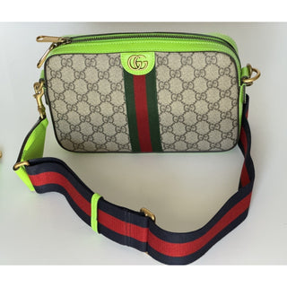 Gucci Ophidia GG Small Crossbody Bag Beige/Ebony /Neon Green 699439 NWT
