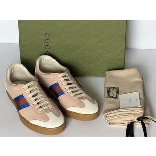 Gucci Women’s Skin Rose Suede/Leather Web Low Top Sneakers 9 US (39) 858532 NIB