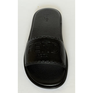 Fendi Roma Logo Leather Slide Sandals Black 12 US (11 Fendi) IT 7X1753 NIB $770