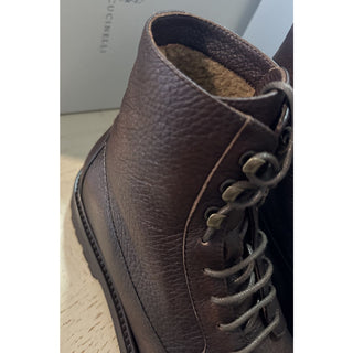 NIB $1795 Brunello Cucinelli Men Grained Leather Boots Shoes Brown 8 US/41 Eu