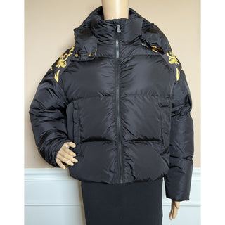 Versace Women's Leafy Print Padded Jacket with Hoodie Black 48 1012541 NWT $2250