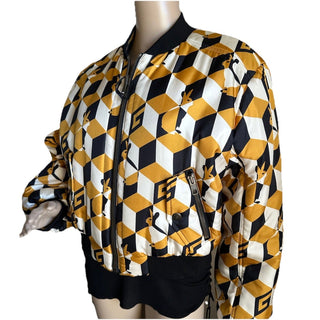 New $3980 Gucci Women Reversible Bomber Jacket Coat Black/Yellow/Multi 44/8