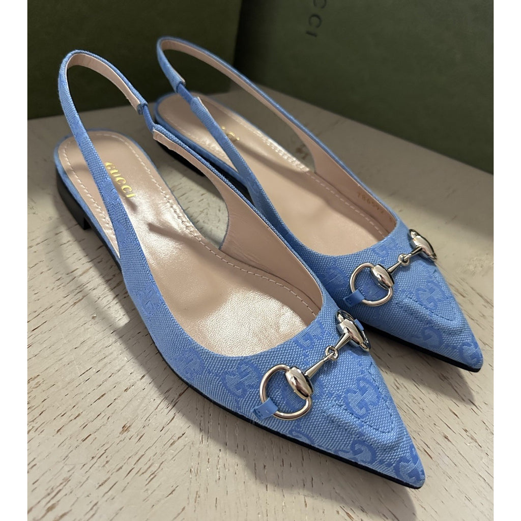 Gucci Women’s GG Print Canvas Sandal Shoes Blue 7 US/37 Eu New