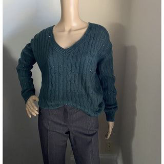 New $3795 Brunello Cucinelli Women Embellished Cashmere-Blend Sweater Green M