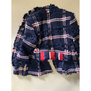 New $4900 Thom Browne Women Plaid Wool-Blend Blazer Jacket Navy 38/2 Italy