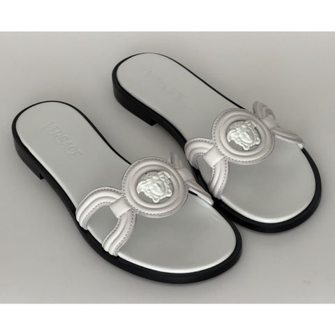 Versace Medusa Leather Mule Slides Porcelain White Women 9.5 US 39.5 1018364 NIB