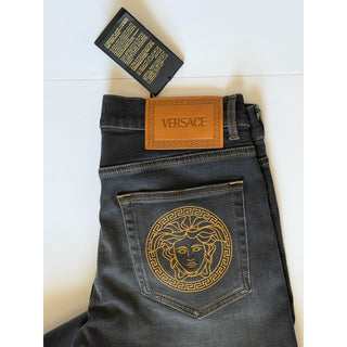 Versace Medusa Embroidered Black Stretch Jeans Men 30 US 1011835 1A13190 NWT