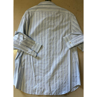 New Gucci Men Classic Washed Strips Shirt Azure Blue 43/17