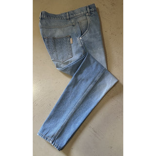 NWT $1350 Balmain Men Monogram Straight-Leg Jeans Pants Blue 32 US