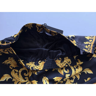 Versace Leaf Print Men's Black&Gold Silk Shorts 52 Euro (32”) 1010119 NWT $1200
