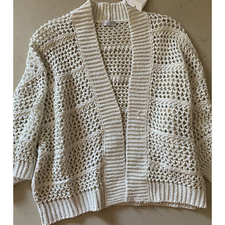New $2595 Brunello Cucinelli Women Open Weave Cardigan Sweater Color Oatmeal XL