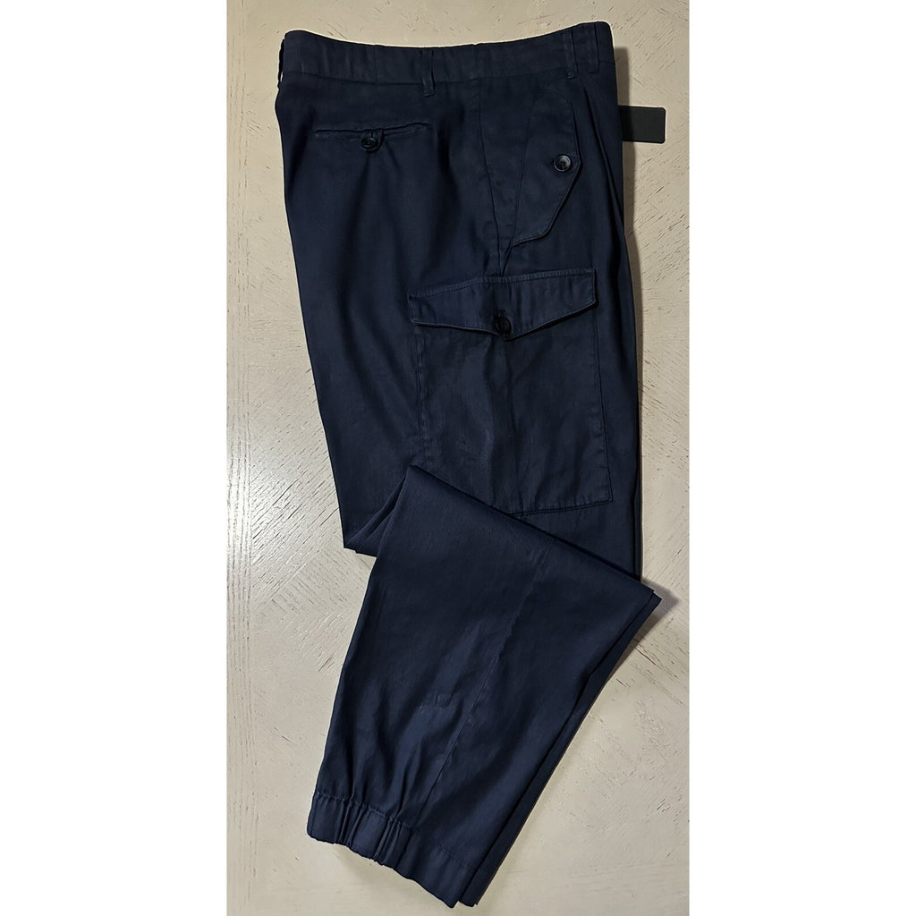 NWT $875 Giorgio Armani Men Linen/Cotton Jogging Cargo Pants Navy 36 US/52 Eu
