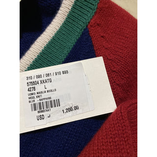 NWT $1200 Gucci Men Wool V Neck Sweater Red/Blue/Green L Italy