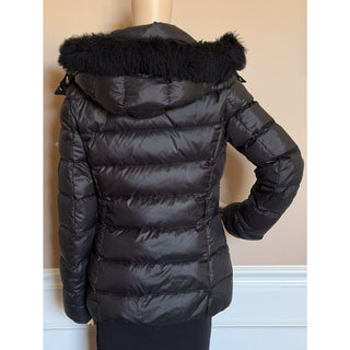 Escada Sport Women’s Black Down Puffer Jacket Fur Trim Hood 34 Eu (S) 5018537