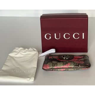 Gucci GG Key Case Pink Red Camo Monogram Zip Pouch 855446 NWT