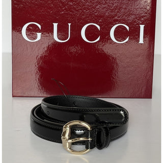 Gucci Metal Bamboo Detail Buckle Women's Black Leather Belt 95/38 IT 828330 NWT